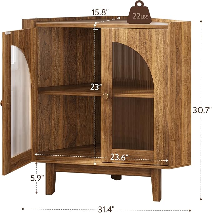 Floor Corner Cabinet with Doors and Shelves, Fluted Storage Cabinet - Image 2