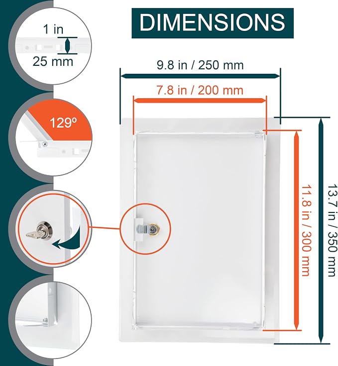8" x 12" Lockable White Metal Access Panel. Service Shaft Door - Image 2