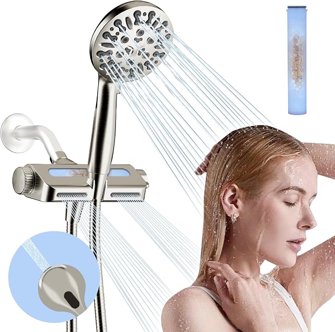 Filtered Shower Head with Handheld Combo, Hard Water Filter Shower Head with 9 by HEROBAI
