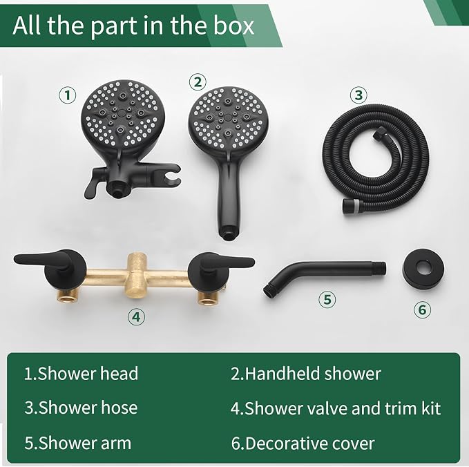 2 Handle Shower Faucet Shower System Complete 2 in 1 Shower Combo Set - Image 5