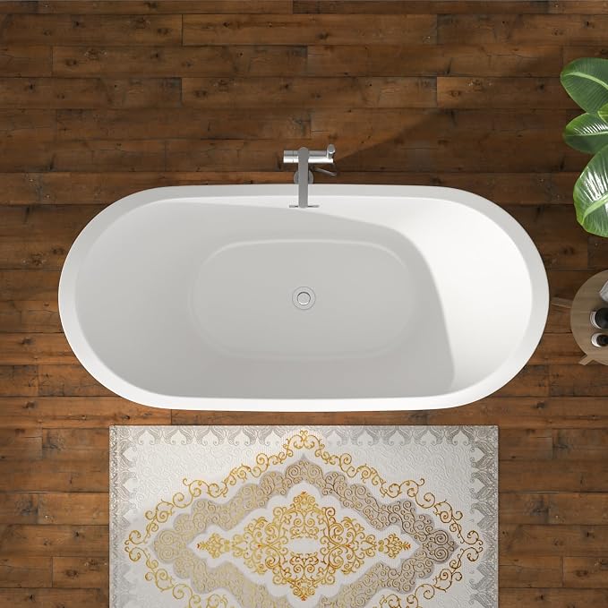 59" Freestanding Acrylic Bathtub – White Double Slipper Soaking Tub - Image 4