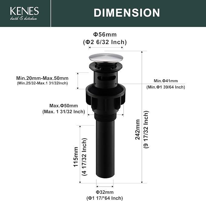 KENES Bathroom Sink Drain Stopper Pop up Sink Drain - Image 6