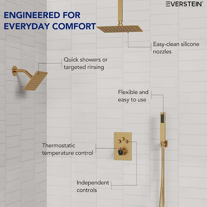 Ceiling Mount 12" High-Pressure Rainfall Shower Faucet, Dual Rainfall Shower - Image 6