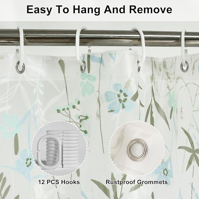 PEVA Shower Curtain, 72 x 72 Water Repellent Premium Bathroom Shower Curtain - Image 4