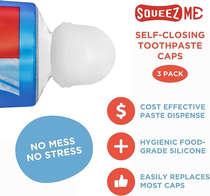 Chrome Cherry SqueezMe Self-Closing Toothpaste Caps, Silicone Lid - Image 2