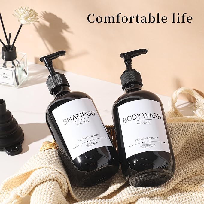 Stylish Shampoo Dispenser Bottles, 16.9oz Black Shampoo Bottles Refillable - Image 5