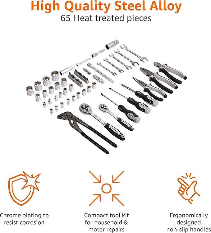 Amazon Basics 65-Piece General Household Home Repair and Mechanic's Hand Tool - Image 4