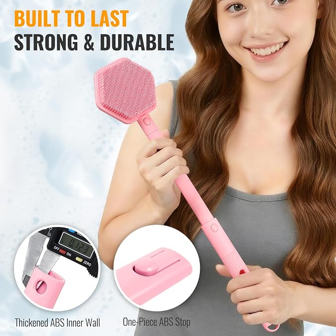 Silicone Back Scrubber for Shower – 21in Extendable Shower Brush - Image 7