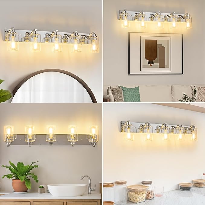 5-Light Bathroom Light Fixtures Modern Chrome Vanity Lights - Image 5