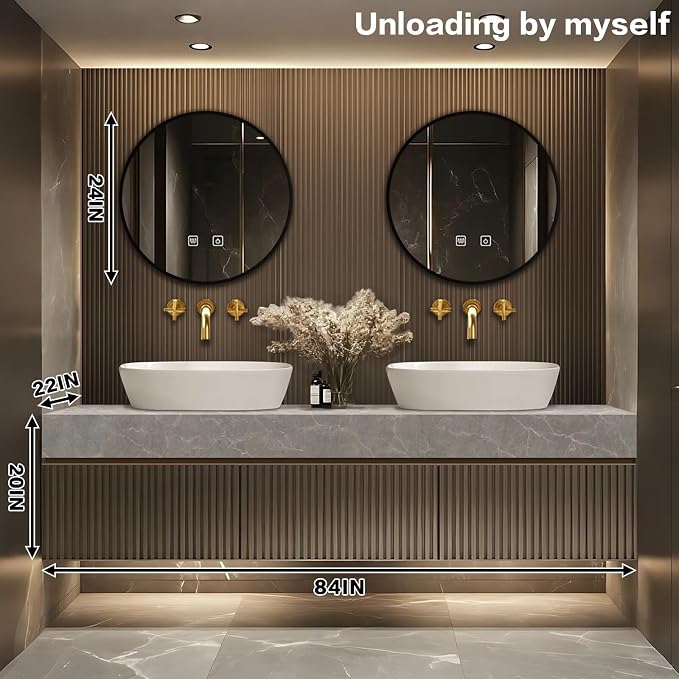 Floating Bathroom Vanity with Sink LED Smart Mirrors, Modern Luxury Style - Image 2