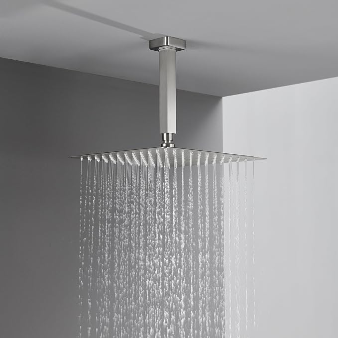 Shower System 12 Inches Rain Shower Combo Set Brushed Nickel Ceiling Mount - Image 5
