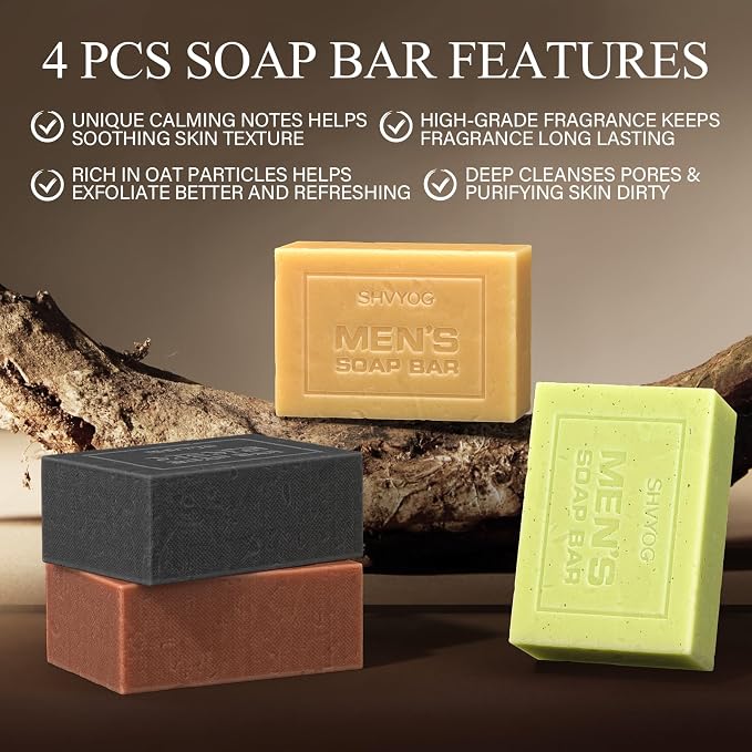 SHVYOG Mens Soap, 4 Pack Mens Bar Soap, Gift - Image 4