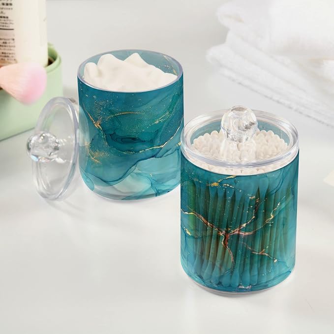 MNSRUU 2 Pack Qtip Holder Organizer Dispenser Blue Marble Abstract Fluid Art - Image 5