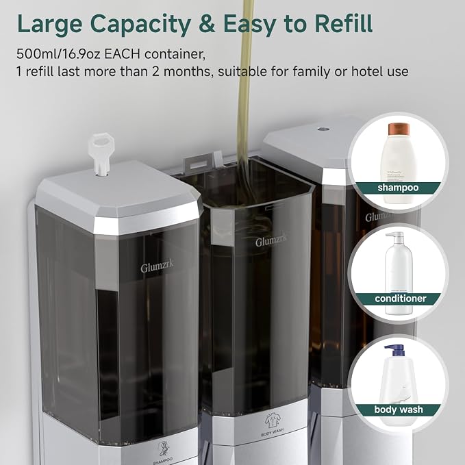 Shampoo and Conditioner Dispenser Wall Mounted No Drill, Shower Soap Dispenser - Image 4