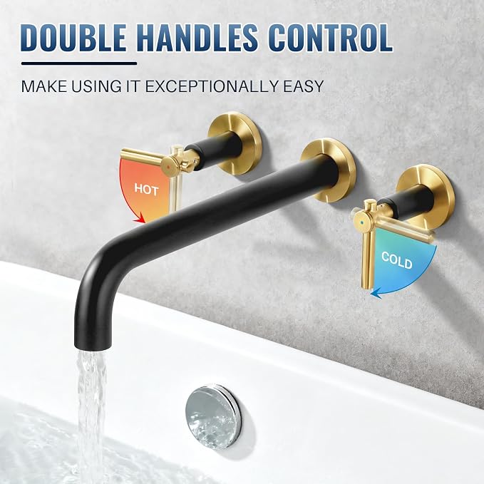 Wall Mount Tub Filler Bath Tub Faucet High Flow Bathtub Faucets Two Handles - Image 3
