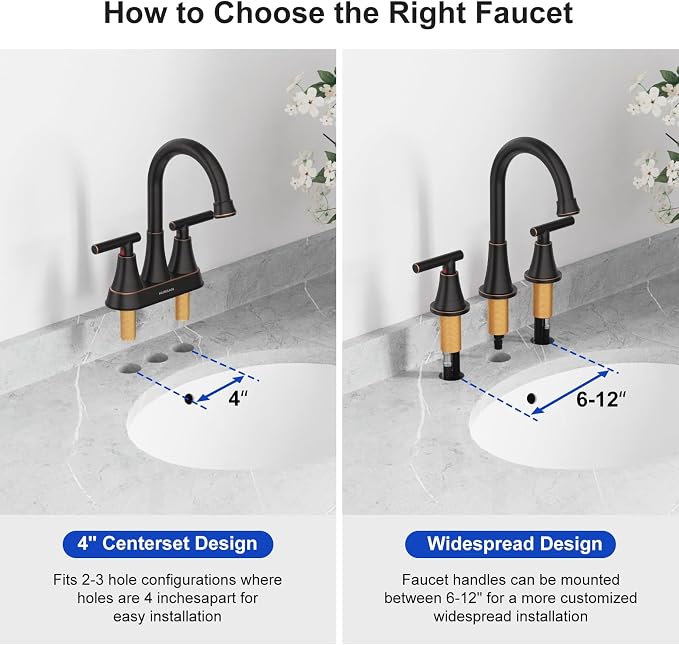 Bathroom Faucets for Sink 3 Hole, Hurran Oil Rubbed Bronze Bathroom Sink Faucet - Image 9