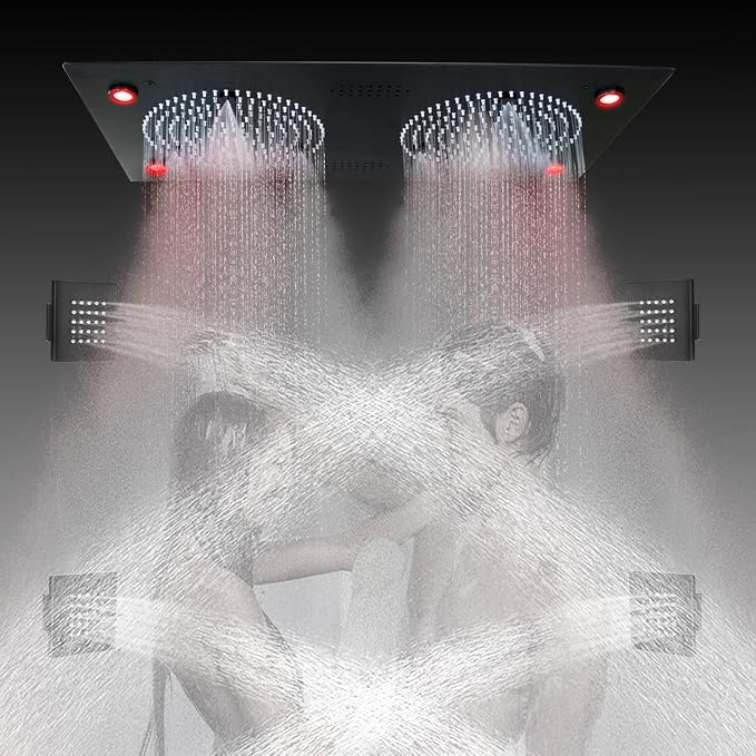 Smart Matte Black Rain LED Ceiling Shower Head - Image 2