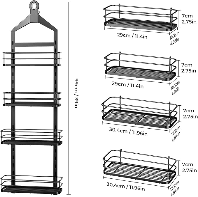 ODesign 4 Tier Height-Adjustable Shower Caddy Hanging Anti-Swing-Over The - Image 9