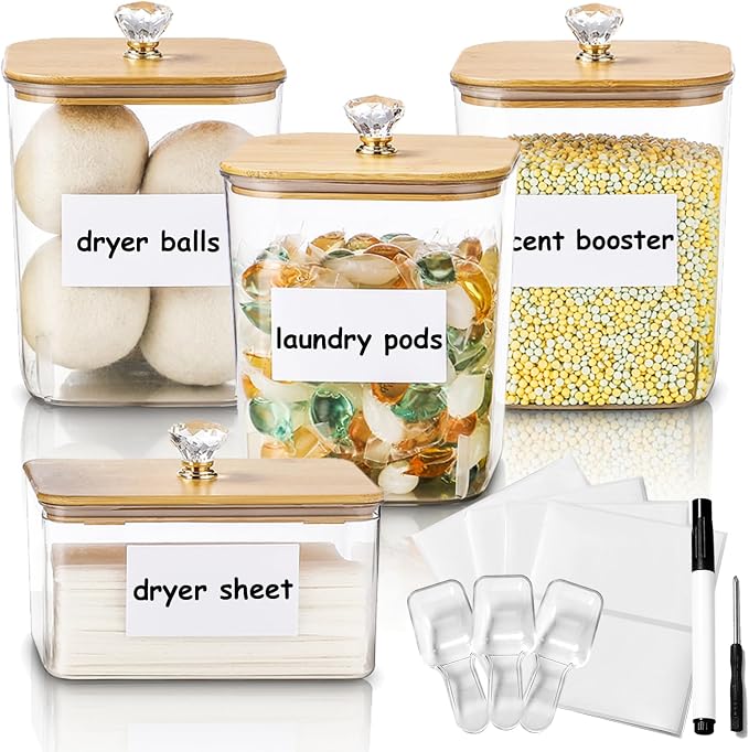 Large 4 Pack Laundry Pods Container & Laundry Powder Container, Plastic Laundry by Dounozzi