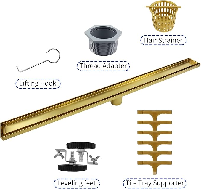 Linear Shower Drain 36", Brushed Gold Floor Drain - Image 5
