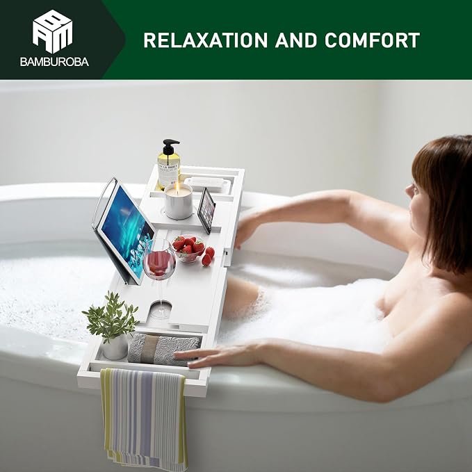 Foldable Bamboo Bathtub Caddy Tray Expandable - Image 8