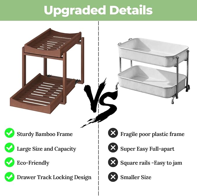 Bamboo Under Sink Organizer and Storage, 2 Pack Pull Out Cabinet Organization - Image 6