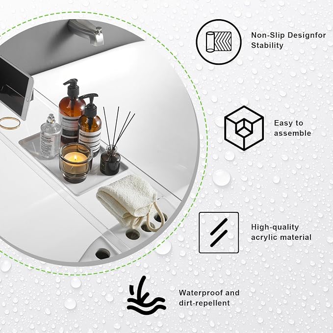 Clear Bathtub Tray Caddy, Bath Tub Rack Shelf, Luxury Bathroom Organizer Tablet - Image 4