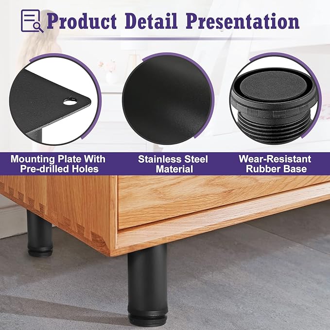 7 Inch Metal Furniture Legs Stainless Steel Adjustable Legs Black Metal Legs - Image 3