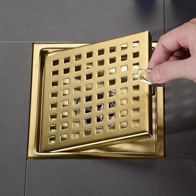 Square Shower Floor Drain Brushed Gold 6 Inch，Grille - Image 3