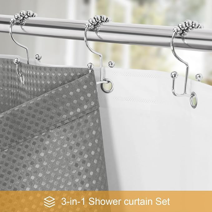 3 in 1 Extra Long Shower Curtain Set-72 W x 84 H, Waterproof Fabric - Image 2