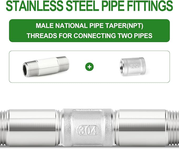 TAISHER 2PCS Stainless Steel Pipe Fittings, 3/8" NPT Male x 3/8" NPT Male - Image 6