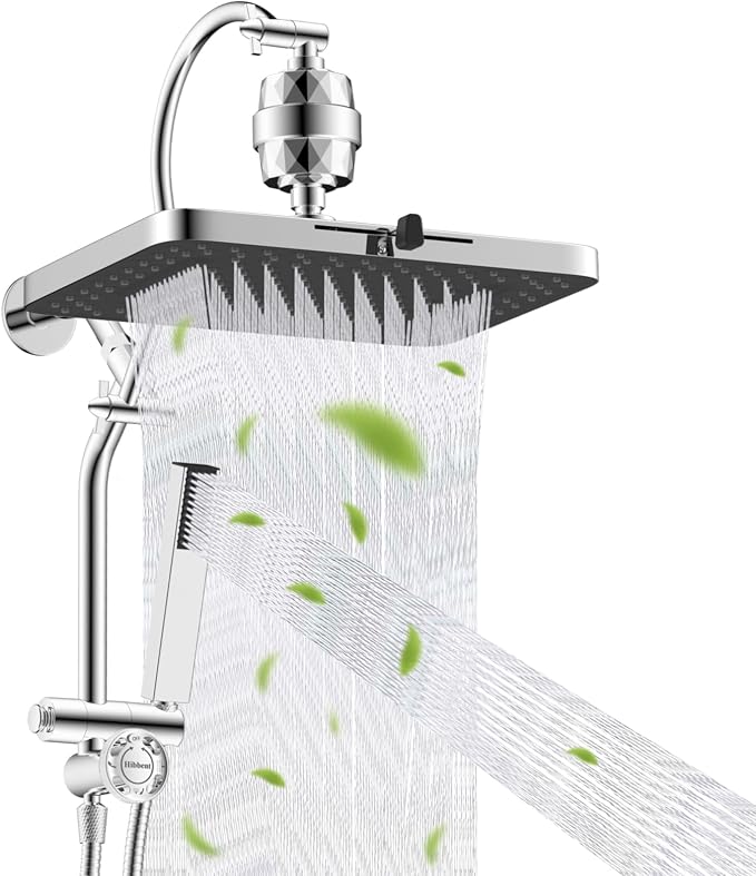 Hibbent 5-spray Filtered Rainfall Shower Head Combo, High Pressure 13'' by Hibbent