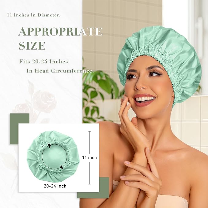 Reusable Shower Cap for Women, Large Waterproof Shower Essentials Bonnet - Image 3
