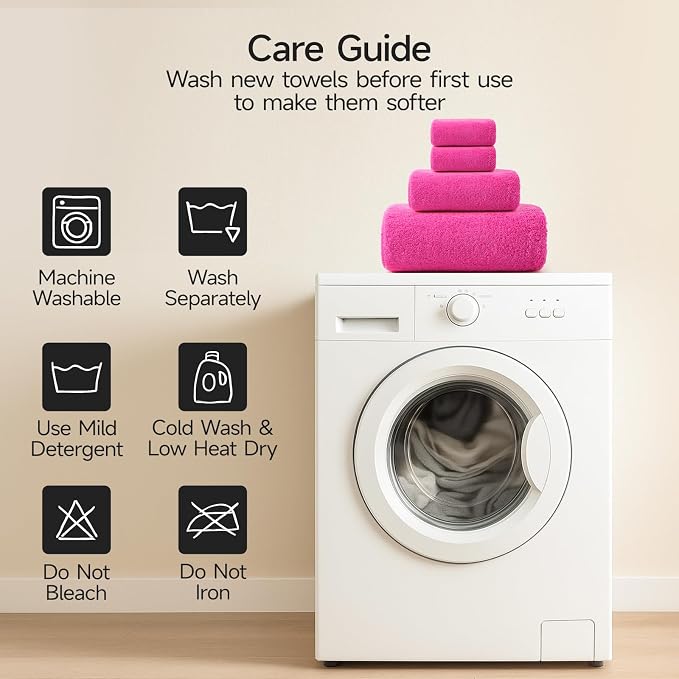 REDKISS Luxury Pink Bath Towel Set of 4, 100% Cotton 900 GSM Premium Bathroom - Image 7