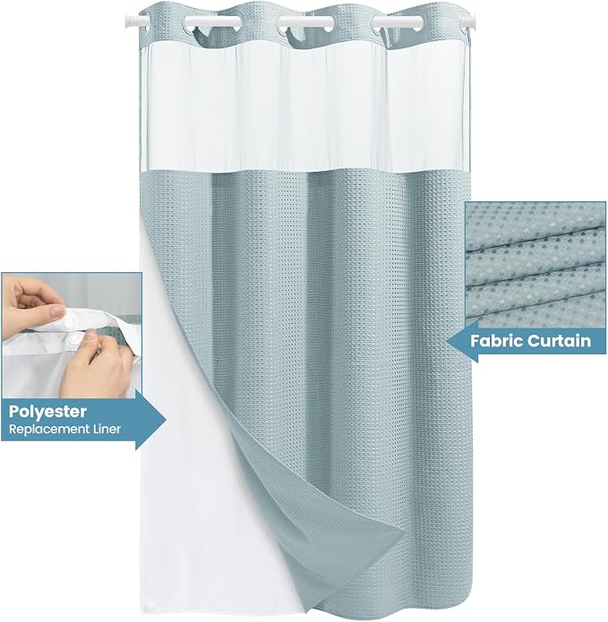 Fog Blue Stall No Hook Shower Curtain - Image 4