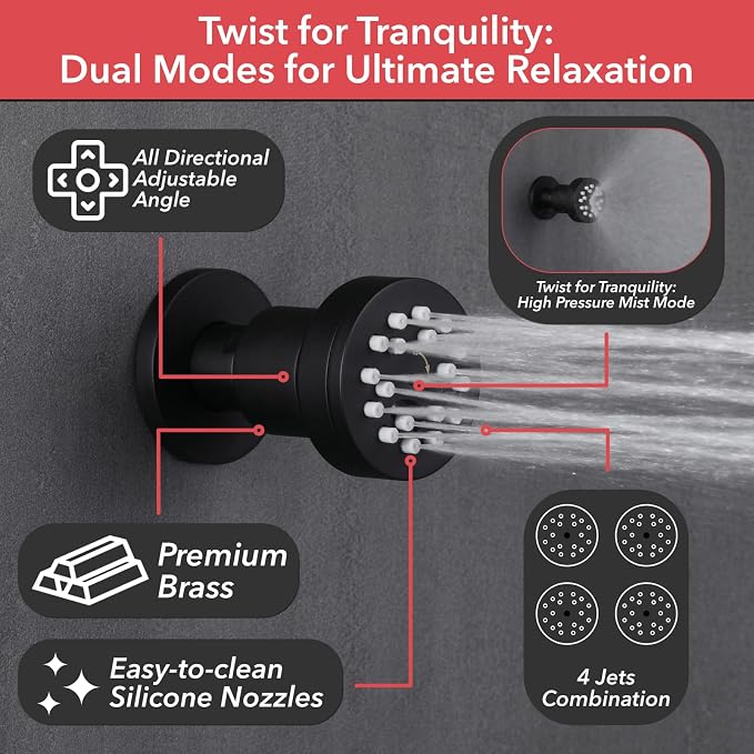 VANFOXLE Shower Faucet Set Matte Black Shower System, Push Button Diverter - Image 3