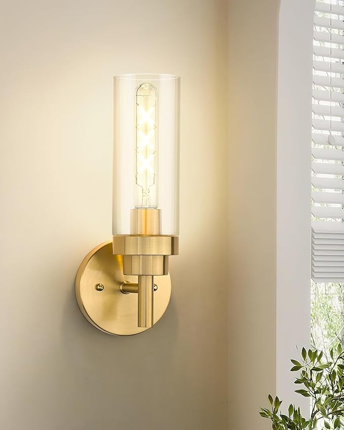 Emak Brushed Gold Sconces Wall Decor Set of 2, Modern Bathroom Light Fixtures - Image 6