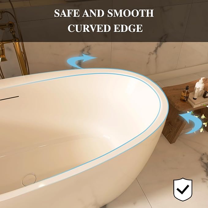59" Acrylic Freestanding Bathtub, Tap Deck Bathtub, Stand Alone Tub, Soaking Tub - Image 6
