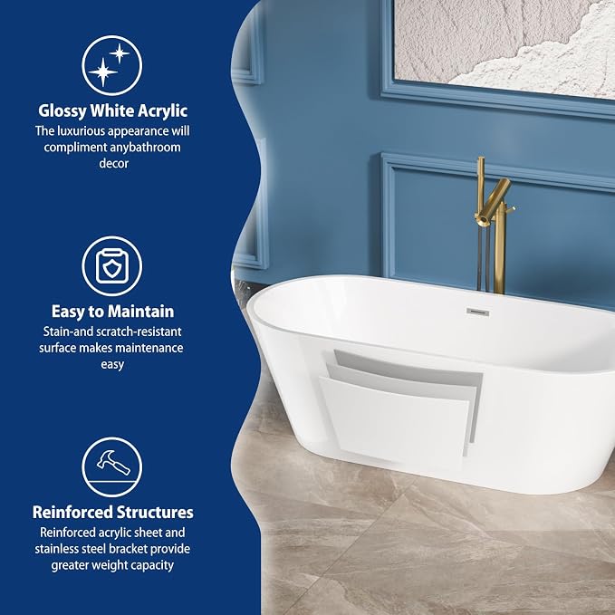 Sarlai 67 Inch Acrylic Freestanding Soaking Bathtub Contemporary Soaking White - Image 5