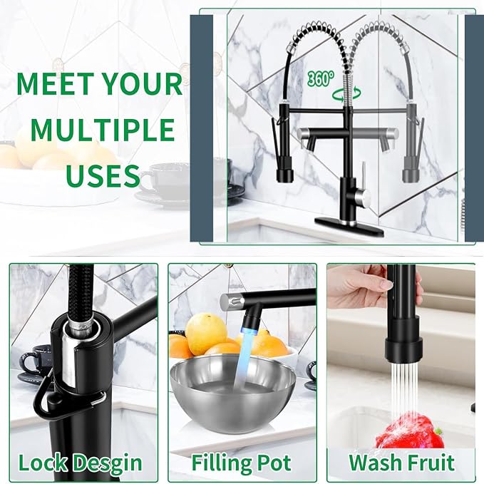 Smart Kitchen Faucet, 3 Modes Pull Down Sprayer, LED Temperature Control - Image 6