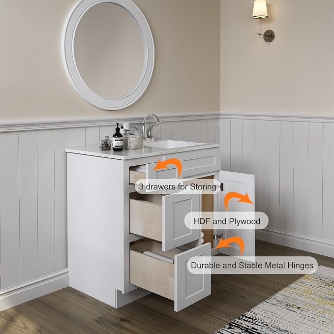 ROOMTEC Bathroom Cabinet, Soft-Close Drawer Slides Morden Bathroom Sink Vanity - Image 4