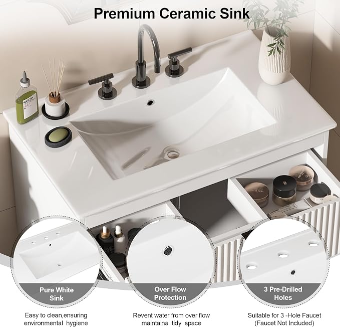 30" Bathroom Vanity with Sink Combo, Floating Vanity Bathroom Cabinet with - Image 4