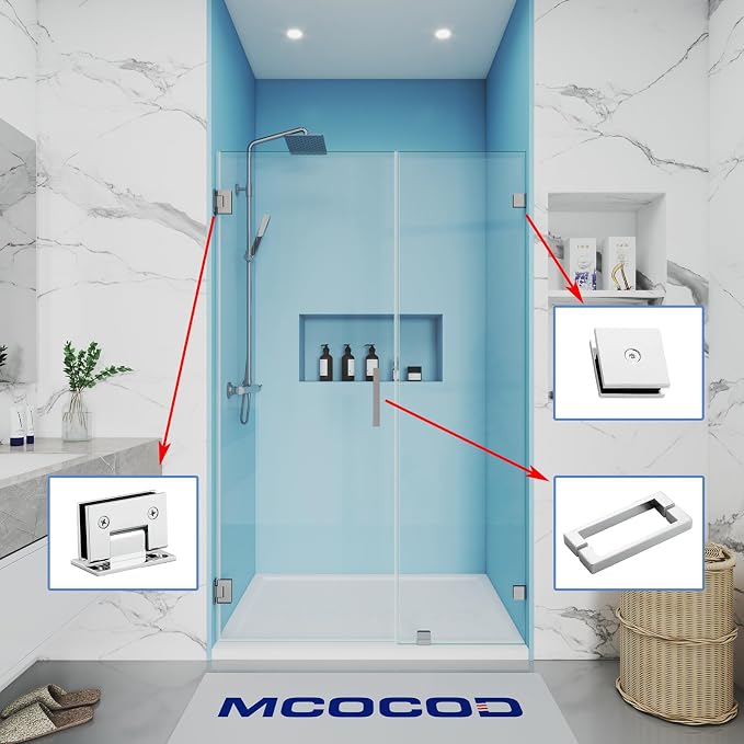 Shower Door Hardware Kit for Frameless Inline Hinged Doors, Includes Hinges - Image 2