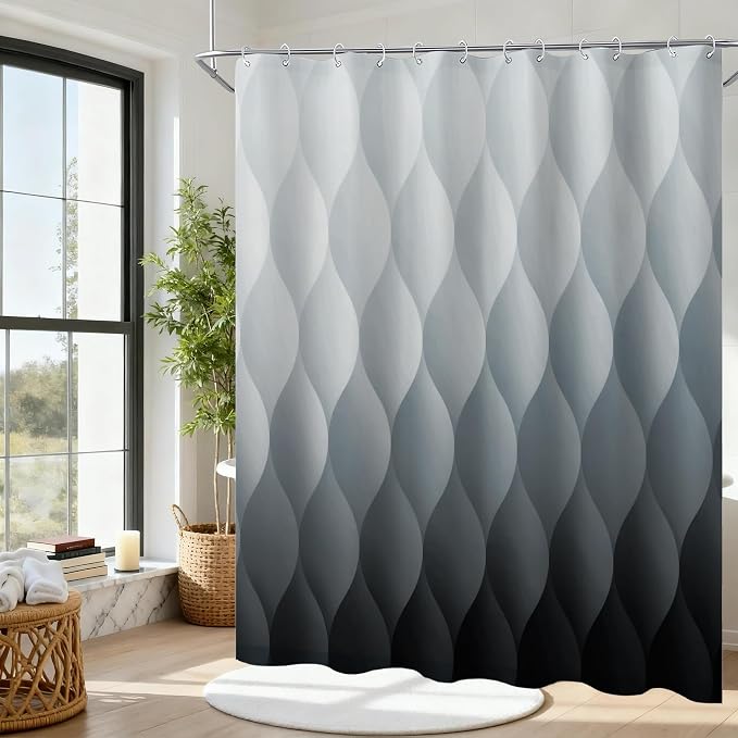 Grey Ombre Shower Curtain, Modern Geometric Shower Curtain Set, Washable - Image 6