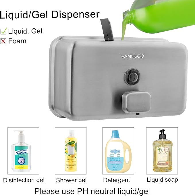 Wall Mounted Hand Soap Dispenser Bathroom, 1100ml 37oz Commercial Stainless - Image 6