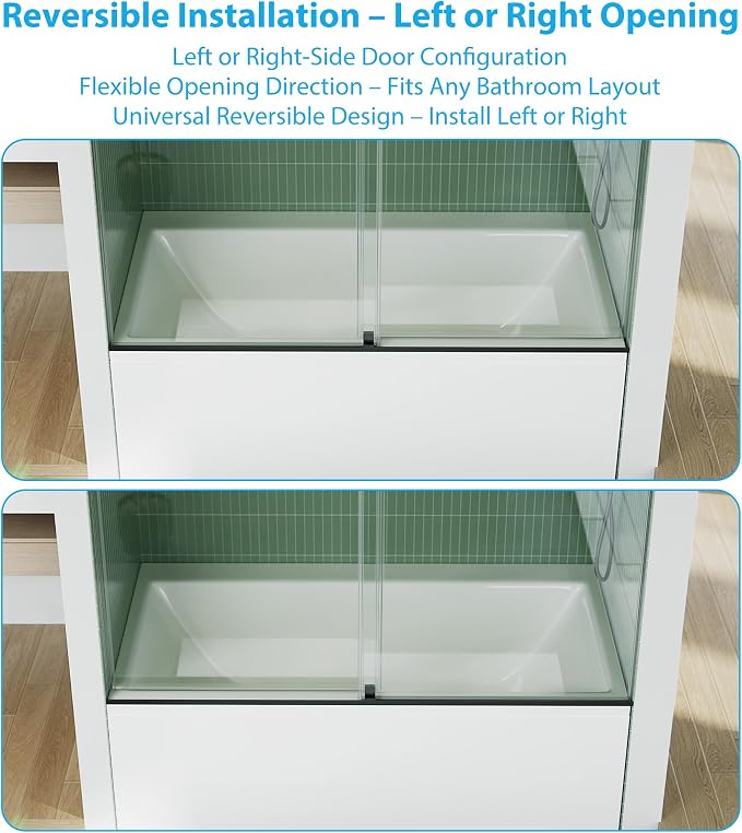 60" W x 59" H Glass Shower Door, 6mm Tempered Glass Panels, Stainless Steel - Image 4