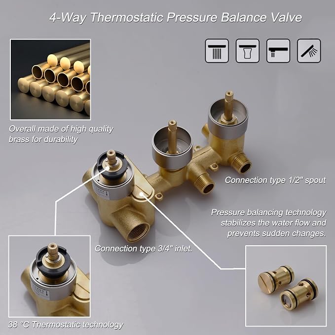Thermostatic Shower System Oil Rubbed Bronze Tub Shower Faucet Set - Image 3