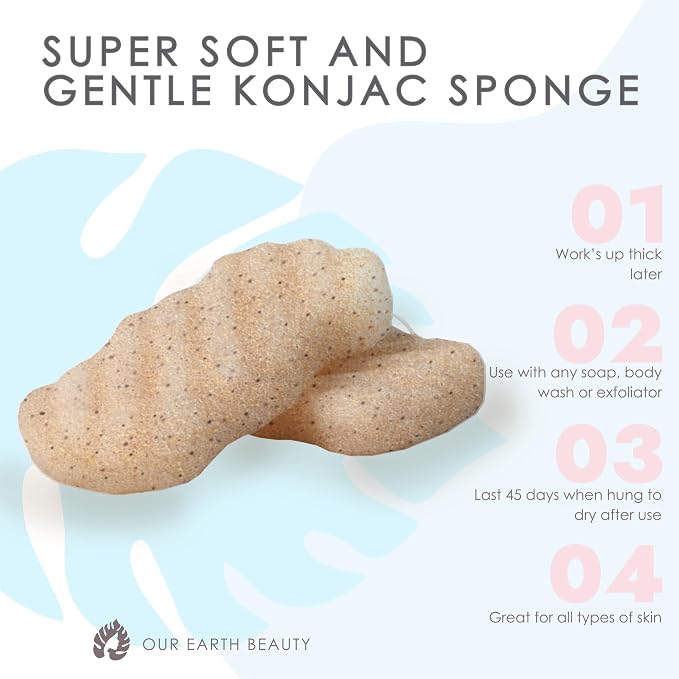 Konjac Sponge Body Exfoliating Walnut | Microplastic Free 100% Natural | - Image 8
