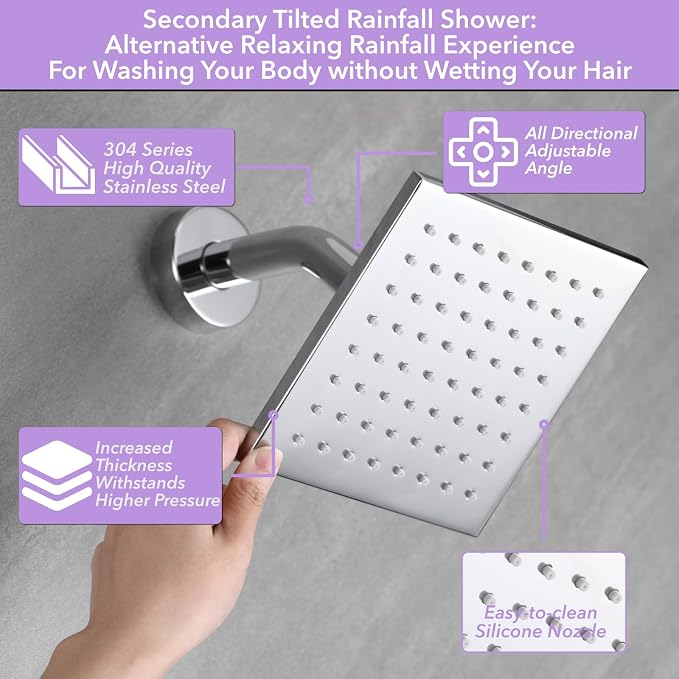 VANFOXLE Shower Faucet Set Chrome Shower System, Push Button Diverter Shower - Image 3