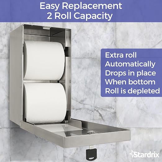 2 Roll Stainless Steel Commercial Toilet Paper Dispenser, Heavy Duty Wall Mount - Image 3